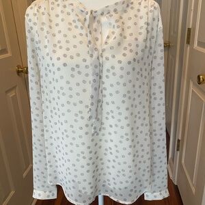 Ann Taylor Ivory and Navy Patterned Blouse
